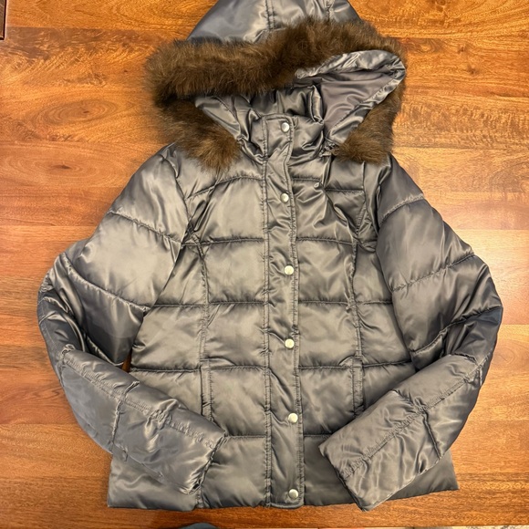Merona Gray Puffer Jacket with Faux Fur Hood - Picture 1 of 8